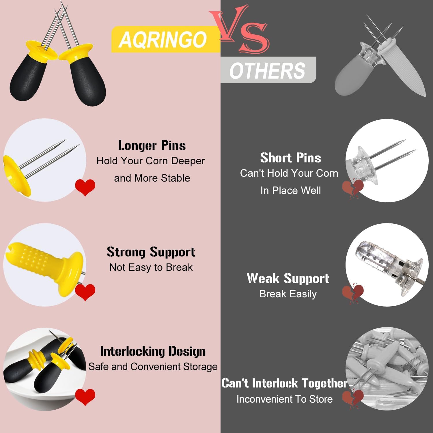 12 Pcs/6 Pairs Corn Holders, Stainless Steel Corn Cob Holders Corn on The Cob Skewers for Home Cooking BBQ Parties Camping, Yellow-Black