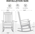 Devoko HDPE Rocking Chair Plastic Outdoor Indoor Patio Rocker Chair High Back All Weather Rocker for Patio Backyard Porch Garden (White)