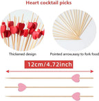 120 pcs 4.7 in long Pink heart Bamboo Cocktail, Heart Toothpicks for Appetizers, Natural Bamboo Food Picks for Valentines Day,Propose Marriage,Wedding Party.