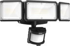 LEPOWER Battery Powered LED Flood Light Outdoor,1500LM Motion Sensor Security Lights, IP65 Waterproof,Wireless Flood Light Battery Operated,3 Head Motion Detector Light for Garage,Yard,Porch(Black)