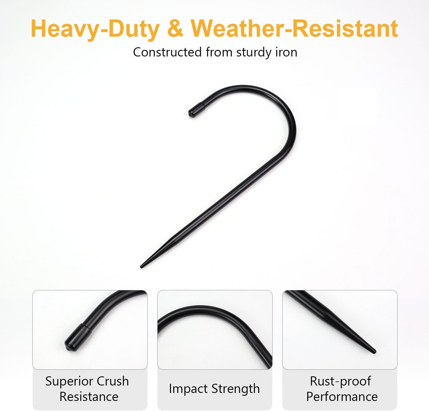 Rain Gutter Downspout Extension Fixing Pin - Holds Tight in Heavy Rain & Wind|Directs Water Away from Foundation|Durable Iron Construction, Easy No-Drill Installation 12 Pack, Black
