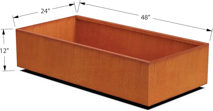 Plantercraft Corten Steel Raised Garden Bed - Large Rectangular Planters for Outdoor Plants, 48x24x12 Inch Heavy Duty Metal Planter Box for Patio & Landscape Design