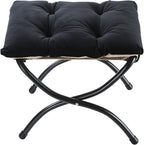 15" Foldable Foot Stool Ottoman with Metal Frame - Washable Black Upholstered Indoor/Outdoor Footrest for Living Room, Bedroom, Patio - Space-Saving Compact Design