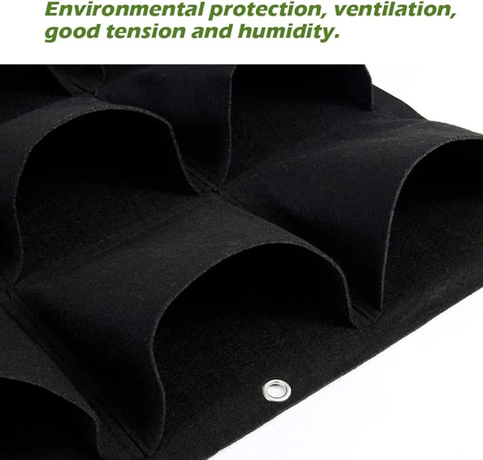 Hanging Planting Grow Bags, 64 Pockets Hanging Vertical Wall Planter Wall Mounted Grow Bag Outdoor Indoor Gardening Vertical Greening Flower Container, Planting Bags Storage Bags(1.0 m × 1.0 m, Black)