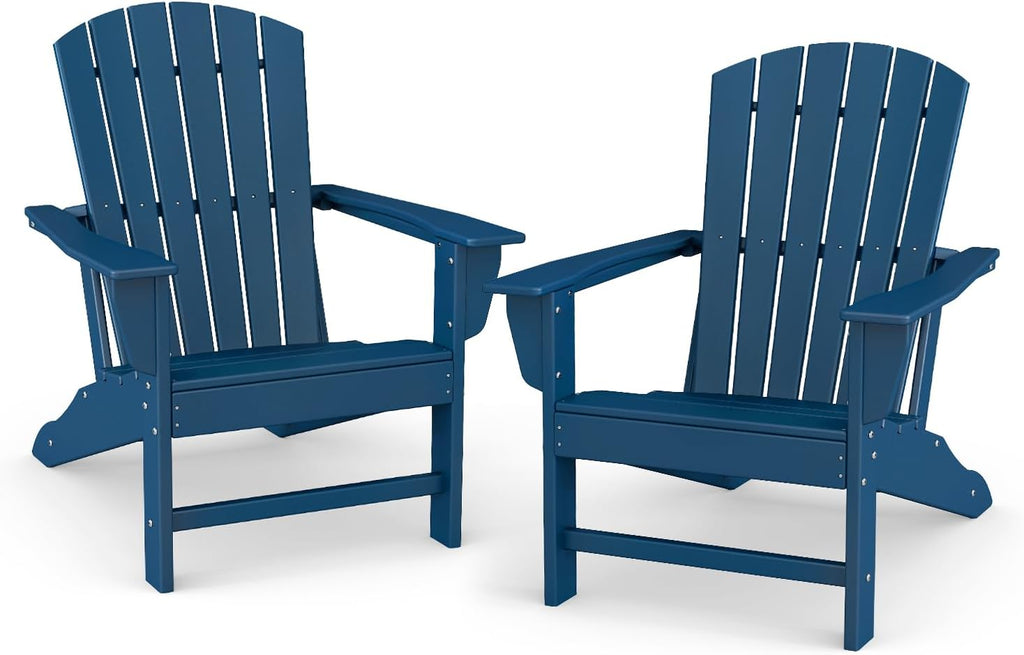 BRIOPAWS Oversized-Adirondack-Chairs Set of 2 | HDPE | All Weather | Blue | 400lbs Maximum Weight Limit, Plastic Fire Pit Chair, 22" Extra Wide Seat, Heavy Duty for Decks, Outdoor, Poolside