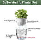 4 Pack 4 inch Self Watering Pots Planters for Indoor Plants, African Violets Pots with Wick Rope, Modern Plastic Nursery Pots for All House Plants,Flowers Succulents,Herbs,Cactus,Orchids