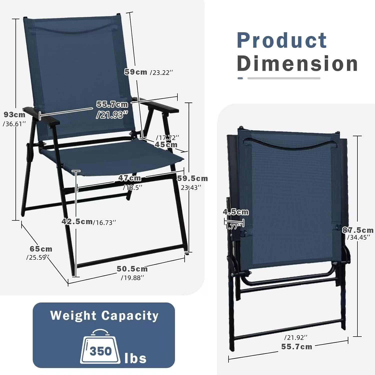 YLGJ&TIDY Folding Patio Chairs Set of 2 Stackable Outdoor Chairs with Armrests Backrest Portable Folding Chair for Patio Garden Camping Fishing Yard Lawn,No Assembly (Blue, 2 Pcs)