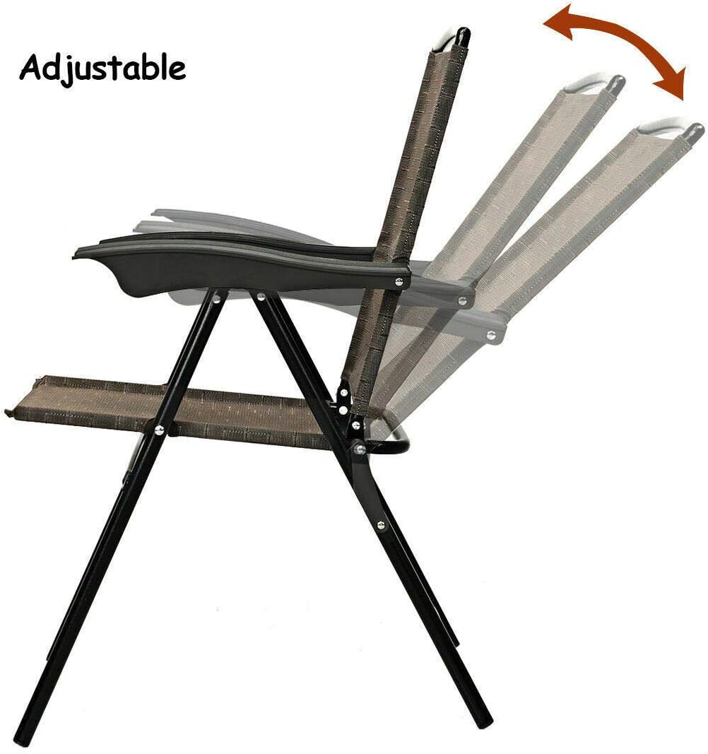 Goplus Folding Sling Chairs Sets of 4 w/Armrests & Adjustable Back | Portable Chairs for Patio Garden Pool Outdoor & Indoor
