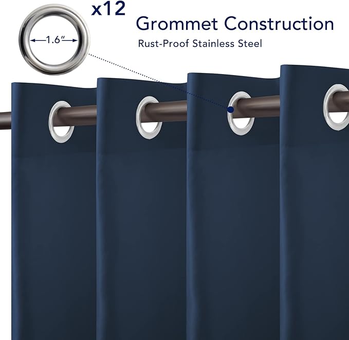 PureFit Outdoor Curtains for Patio Waterproof Weatherproof, UV Resistant Outside Curtains for Gazebo, Front Porch, Pergola, Sun Blocking Privacy Curtain, 100W x 108L inch, 1 Panel, Navy Blue