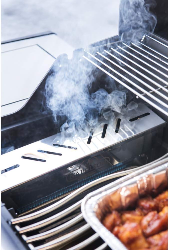 Napoleon Stainless Steel Smoker Box 67013 Add Smoky Flavor to BBQ, Easily Turn Gas Grill Into Smoker, Add Wood Chips or Chunks to Smoke Food on Barbecue 16.25 x 2.54 x 3.5