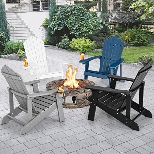 Giantex Outdoor Adirondack Chair - Oversized Patio Chairs w/Hidden Cup Holder, Realistic Wood Grain, 380 LBS Weight Capacity, Weather Resistant Firepit Chairs for Backyard, Garden (2, Navy)