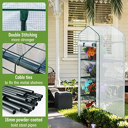workpro mini greenhouse, 4-tier portable small greenhouses (27"x, side view