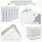 6 Packs 27 Inch Window Flower Box Extra Large Window Sill Herb Garden Long Rectangle Planter Plastic Boxes Outdoor with Drainage Trays for Balcony Windowsill Patio Garden