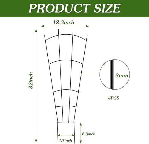 4 Pack 32'' Garden Trellis for Climbing Plants Outdoor Metal Trellis for Potted Plants Indoor Fan Shape Plant Support for Houseplant Flower Ivy Vine