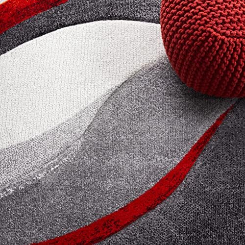 SAFAVIEH Hollywood Collection Runner Rug - 2'3" x 8', Grey & Red, Mid-Century Modern Design, Non-Shedding & Easy Care, Ideal for High Traffic Areas in Living Room, Bedroom (HLW766Q)
