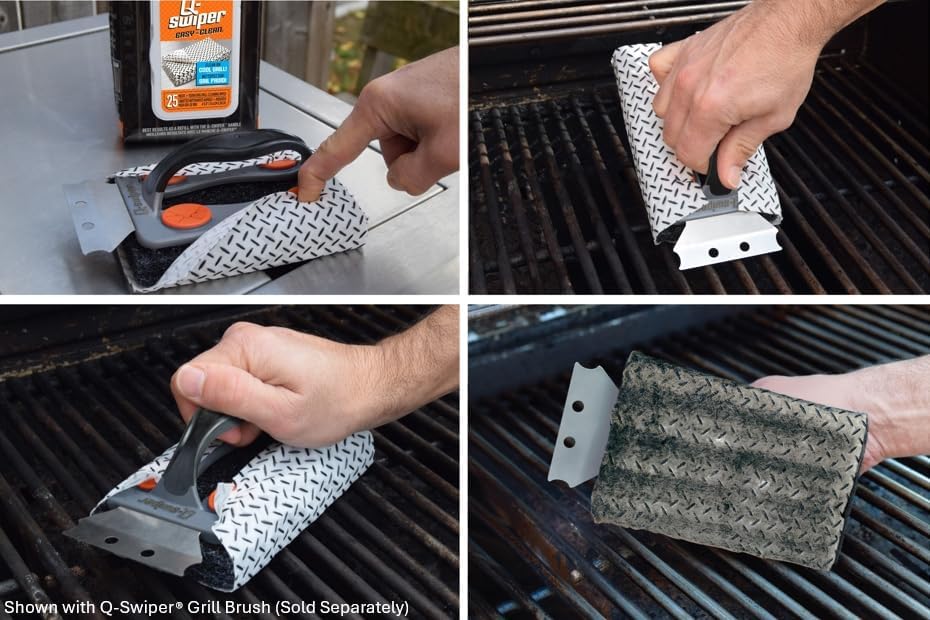 Proud Grill Q-Swiper Easy-Clean Moist, Tough BBQ Grill Cleaning Wipes, 40ct | Bristle-Free BBQ Cleaner, Heavy-Duty Thick Degreaser Wipes, Grease & Grime Remover for Outdoor Barbecue Grills, Disposable