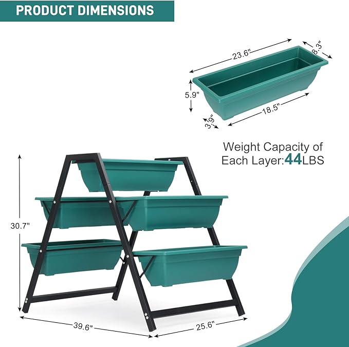 Vertical Garden Planter, Raised Garden Beds Outdoor with Drainage System for Vegetables, Flowers, Herbs, Sturdy Planters for Outdoor Plants (Green, 39.6 X 25.6 X 30.7 Inch)