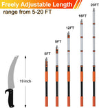 LAANPOLE 26FT Pole Saw, Telescoping Tree Trimmer with 5-20FT Extension Pole, Manual Branches Pruner for Backyard, Orange
