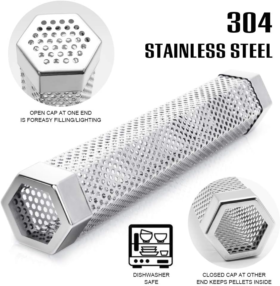 Pellet Smoker Tube, Electric Gas Grill Charcoal Smoke Box Accessories 6&12" | Pellet Grill Accessories, Hot/Cold Smoker, Smoker Box for Gas Grill, with Tube Brush, Premium Quality Stainless Steel