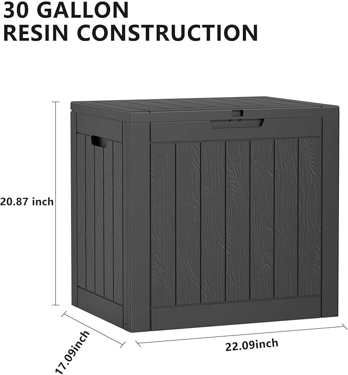 Outdoor Storage Box, 30 Gallon Waterproof Lockable Resin Deck Box for Patio, Garden & Storage, Easy Assembly Indoor & Outdoor Use, Black