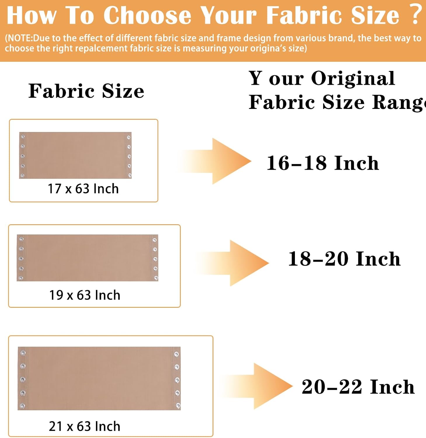 17" 19" 21" Wide Zero Gravity Chair Replacement Fabric, Repair Cloth with 4 Gravity Chair Replacement Cord Screws Kit, Zero Gravity Chair Accessories for Sling Patio Lawn Lounge Chair, Tan