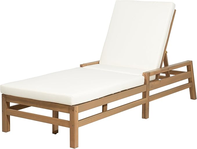 LUMISOL Outdoor Chaise Lounge Chairs Set of 2, Solid Wood Patio 5-Position Adjustable Recliner Chair with Thick Cushions, Weather-Resistant for Pool, Balcony, Garden, Light Teak