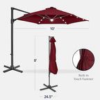 Best Choice Products 10ft Solar LED Offset Cantilever Hanging Market Patio Umbrella, Smooth 360° Rotation, 8 Sturdy Ribs, Easy Adjustment - Burgundy