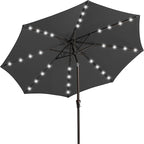 JEAREY 9FT Outdoor Patio Umbrella with Solar Lights, LED Lighted Pool Umbrella with Tilt and Crank, Outdoor Table Umbrellas for Deck, Yard & Market (Dark Gray)
