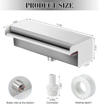 Waterfall Pool Fountain 304 Stainless Steel 11.8" Rectangular Waterfall Spillway for Pools, Fountains,Pond and Spa's