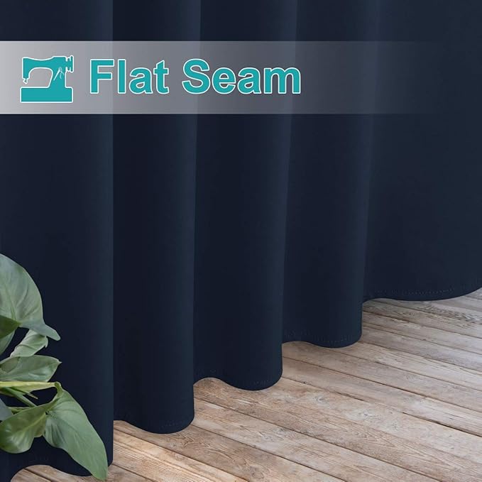 NICETOWN 2 Pieces Blackout Outdoor Curtainss for Patio Waterproof, Detachable Sticky Tab Top Thermal Insulated Outdoor Indoor Drapes Privacy Blinds for Pergola, W52 x L120, Navy Blue
