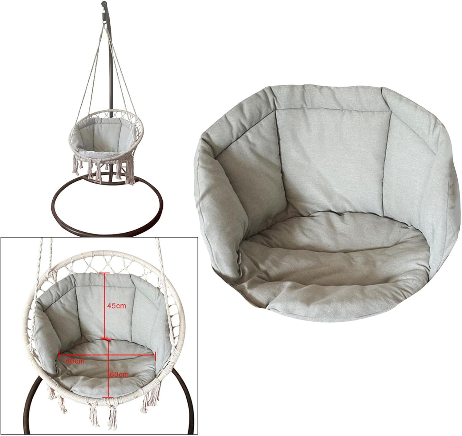 Swing Seat Cushion Hanging Chair Cushion Hammock Cradle Pads for Garden Rocking Home Bedroom Yard Deck (Grey)
