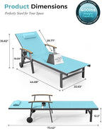 Ciokea Outdoor Lounge Chair with Pillow Set of 4, 5-Position Chaise Lounge with Wheels & Armrests, 400 lbs Heavy Duty Aluminum Pool Lounge Chairs, for Beach, Deck, Poolside & Backyard, Lake Blue