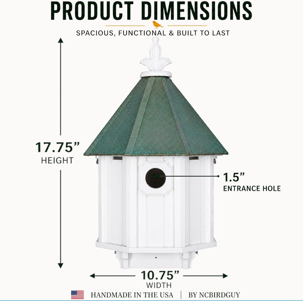 Handmade Patina Copper Roof Bluebird House for Bluebirds & Songbirds, Made in USA (H8V) (4"x4" Mount)