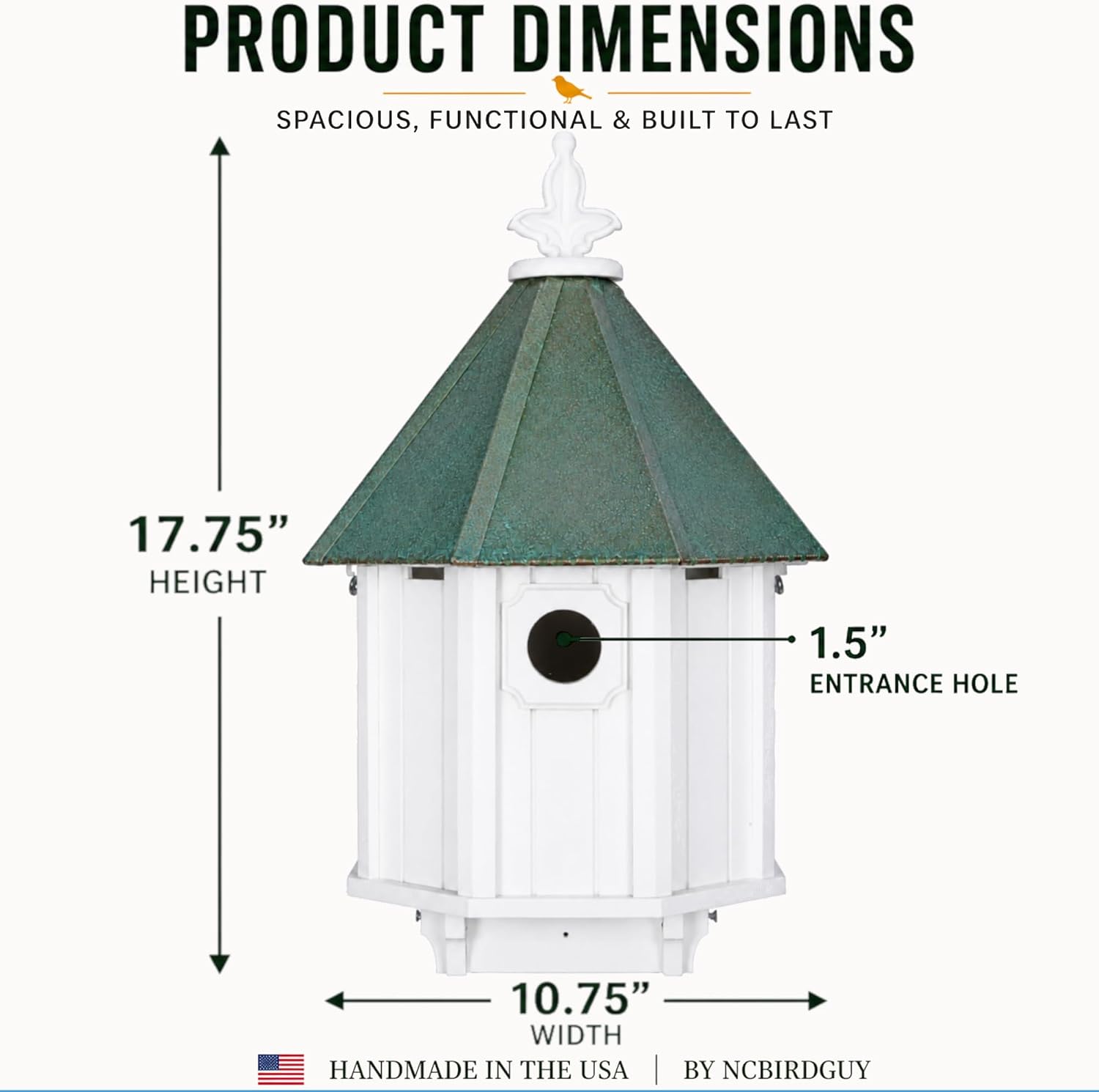 Handmade Patina Copper Roof Bluebird House for Bluebirds & Songbirds, Made in USA (H8V) (4"x4" Mount)