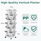 6 Tiered Strawberry Vertical Planters, Stacking Tower Garden with Support Pole, Stackable Herb Vegetable Planters Indoor and Outdoor - White