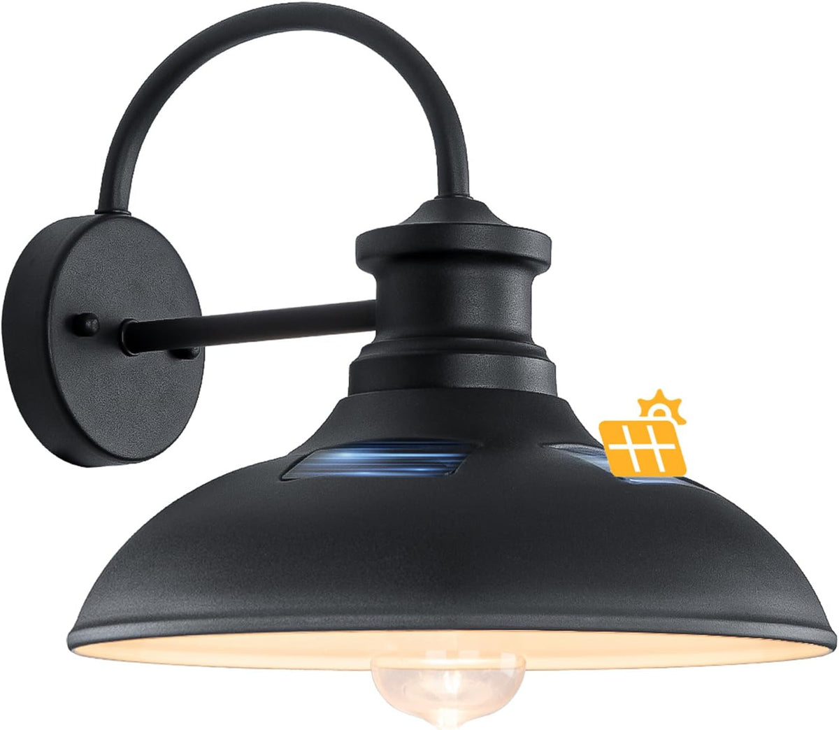 12" solar barn light outdoor, dusk to dawn, main product view