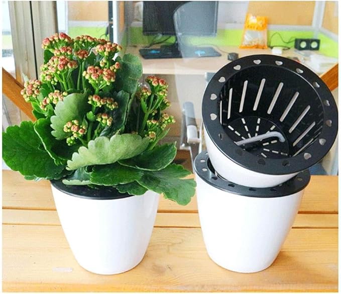 6 Pcs 3.5“ Self Watering Planter White Flower Pot, Flowers Plants, Small Mini Planter Pot, for All Plants, Herbs, African Violets, Succulents
