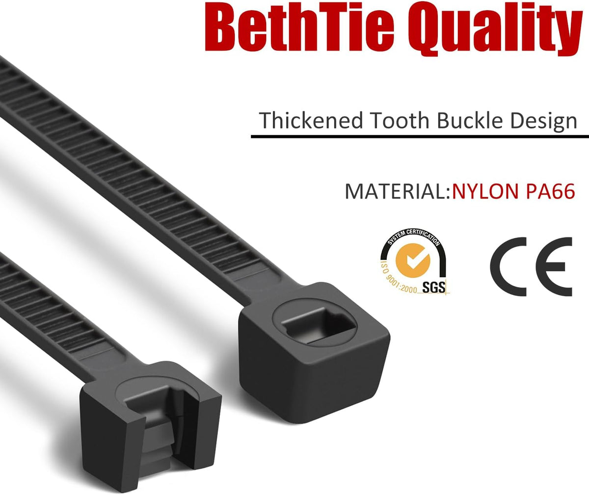 bethtie 8 inch dark green zip ties 2500pcs showing dimensions