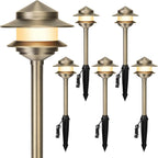 Pagoda Solid Brass Low Voltage Landscape Pathway Lights, 12V LED Heavy Duty Path Lighting Outdoor Wired, Waterproof Antique Bronze Walkway Lights, 6 Pack Without G4 Bulb