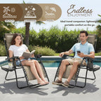 2-Pack Adjustable Zero Gravity Lounge Chair with Steel Mesh Fabric: Reclining Lawn Chair Featuring Comfort Pillow, Cup Holder Tray, and Customizable Recline Positions