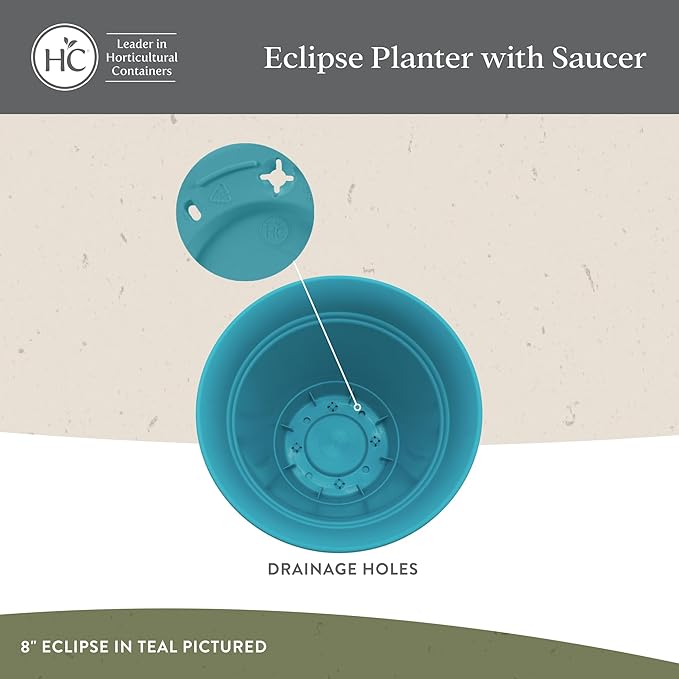 The HC Companies Eclipse Round Planter with Saucer - Outdoor & Indoor Plant Pot with Drainage Holes - Lightweight, UV-Resistant Plastic Pots for Plants, Flowers & Herbs (10" Slate Blue, Pack of 1)