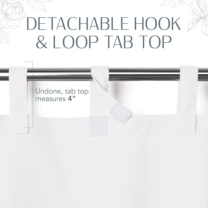 Elrene Home Fashions Matine Weatherproof Tab-Top Indoor/Outdoor Solid Color Curtain Panel for Porch, Pergola, Patio, Deck, 52”W x 84”L, White