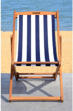 SAFAVIEH Outdoor - Loren Folding Sling Chair Set of 2 - Natural & Navy Stripe - Solid Wood Frame - Portable Bistro Design - Ideal for Patio, Poolside, Backyard, 24" W x 43" D x 25" H (PAT7040A-SET2)