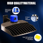 Juyace 150W LED Dusk to Dawn Flood Light, IP65 Waterproof Commercial Wall Building & Shoe Box Fixture, 5000K Daylight Outdoor Security Lighting for Barn, Street, Parking Lot, Warehouse, Yard 110-277V