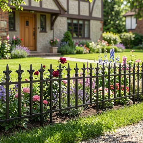 giantex 10 panels decorative metal garden fence, 18 shown in use