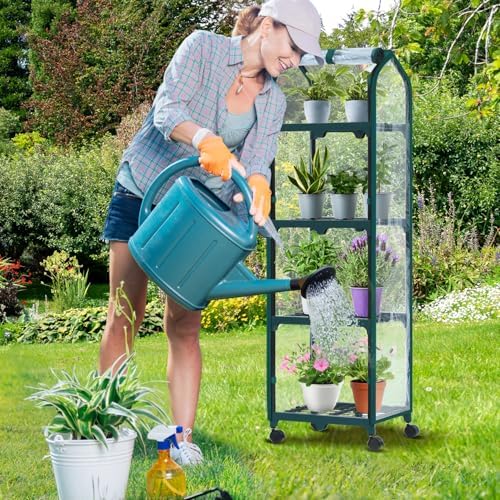 ohuhu mini greenhouse for indoor outdoor, small plastic, front angle view