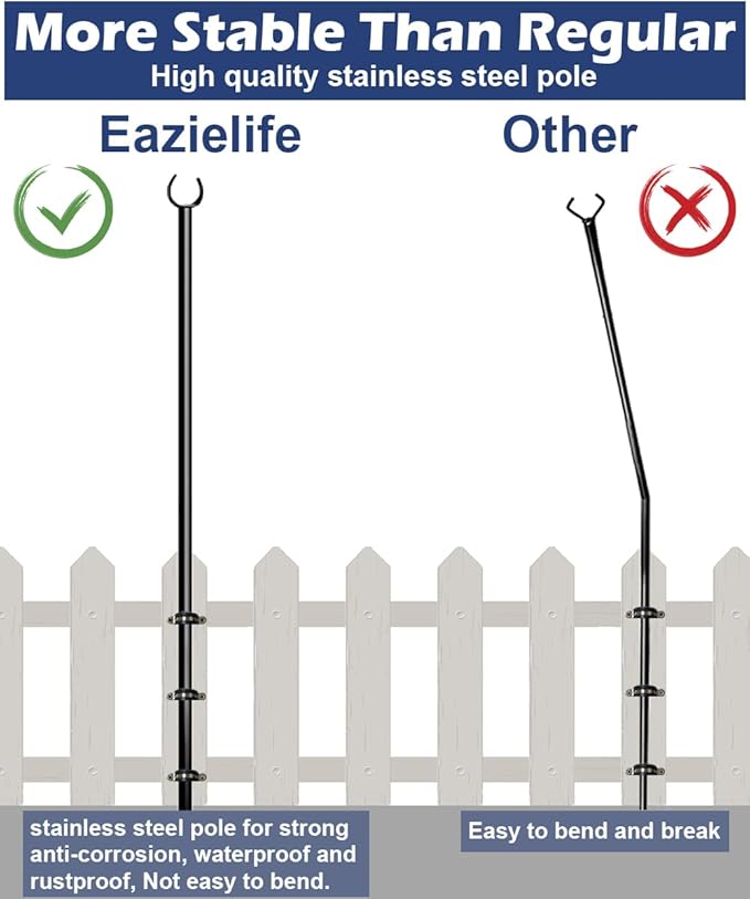 10FT String Light Pole for Outdoor, Heavy Duty Metal Lighting Stand Pole for Deck Fence Railing Backyard Patio Holiday Wedding Party Decorations (1 Pack)