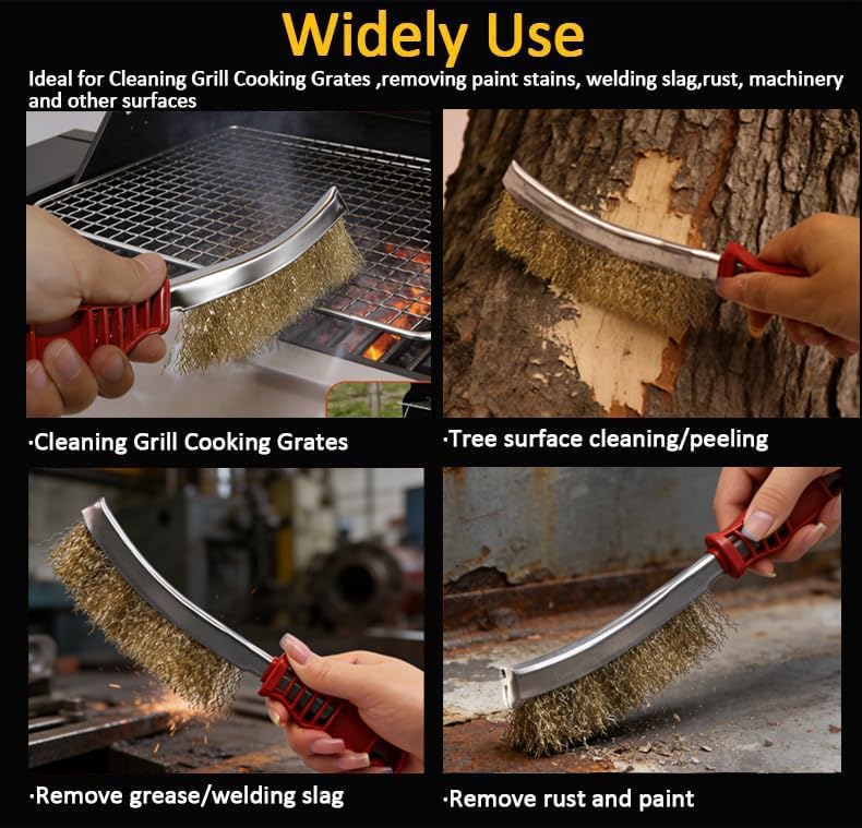 BBQ Grill Brush Set with Wire Scraper and Basting Brushes, 3-Piece, 1 in and 2 in Pastry Brushes for Cooking