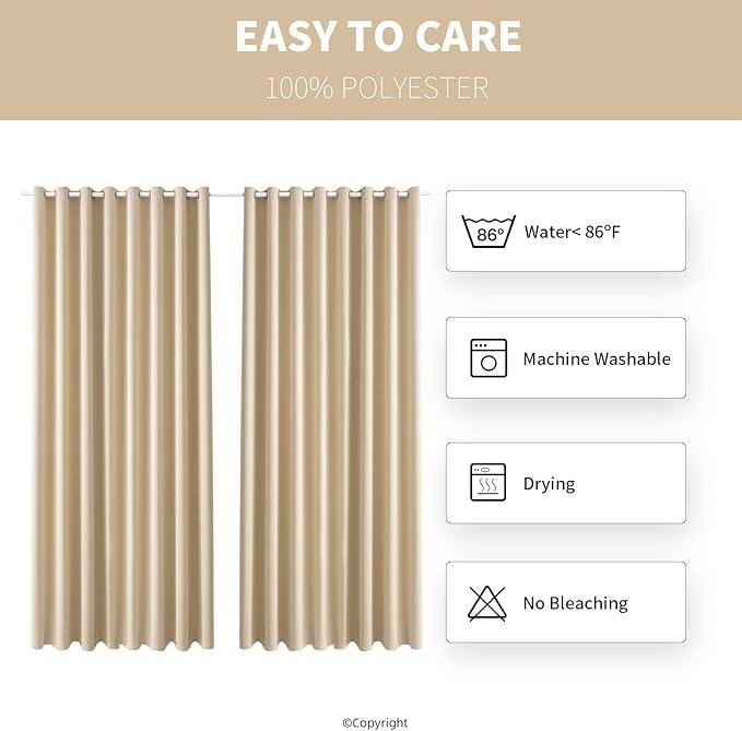 DIVA EN CAMINO DEC Waterproof Outdoor Curtain W105 x L95 - Grommet Top Sunlight Blocking Window Treatment Drapes Blackout Curtains for Home Bedroom Living Room Pergola Cabana Gazebo (Beige)