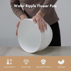 12 Inch Wide Water Ripples Flower Pots for Indoor or Outdoor Plants, Large Plant Pots with Drainage Holes & Saucer, Plastic Planters Set for Garden & Home Decor (White with Black Speckles)